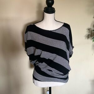 Max Studio asymmetrical black and white diagonal striped top size small